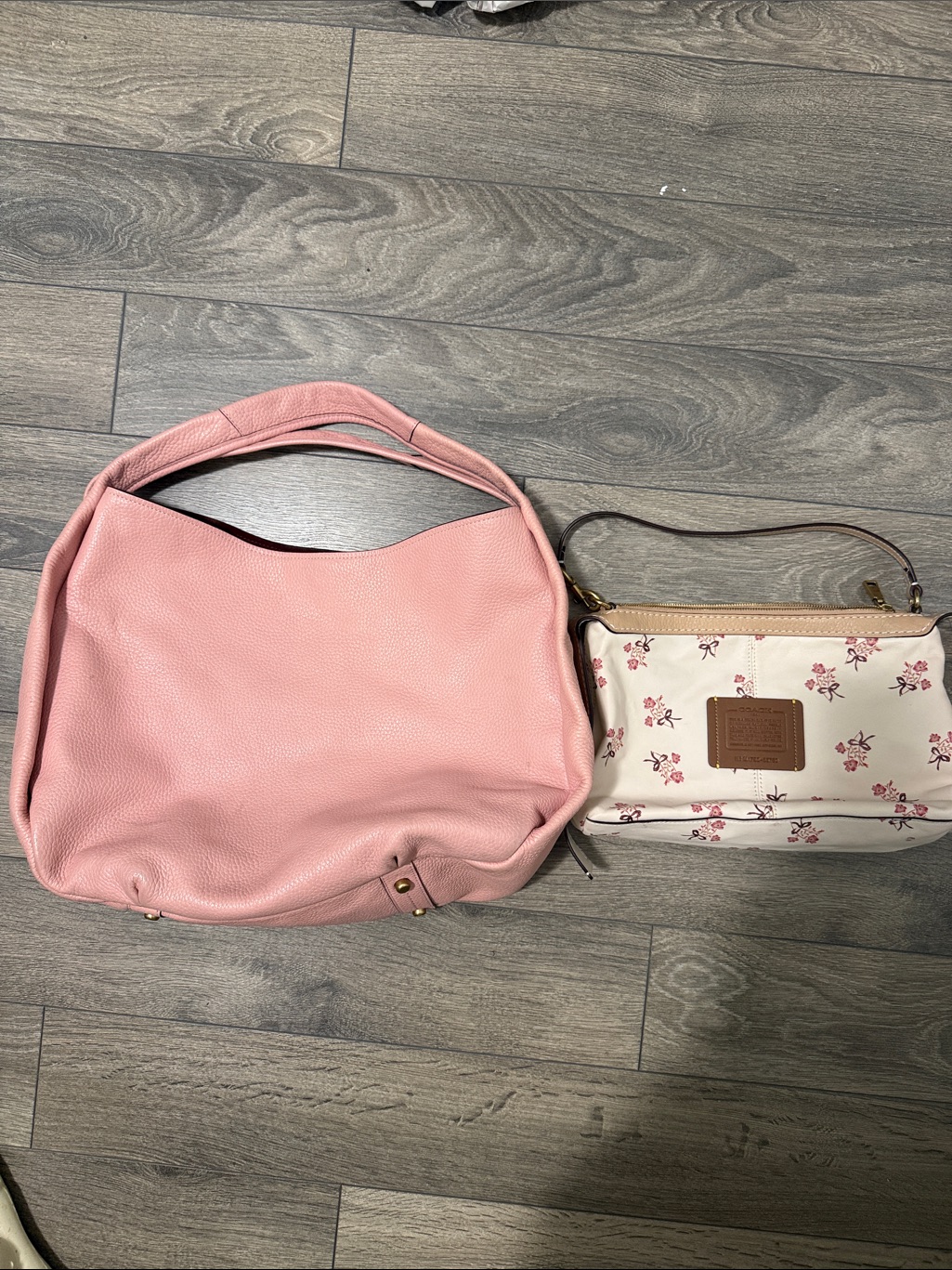 Coach Pink Leather Hobo Shoulder Bag With Floral Wristlet
